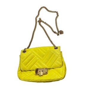Michael Kors Peyton Vegan leather cross body purse yellow quilted chain strap